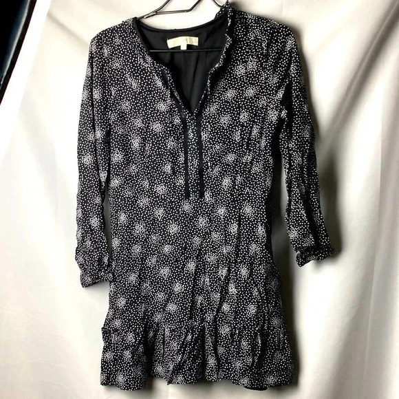 LOFT WOMENS SIZE 8 PETITE BLACK DRESS WHITE DOT DESIGN SIDE ZIP CROCHET - Picture 1 of 15